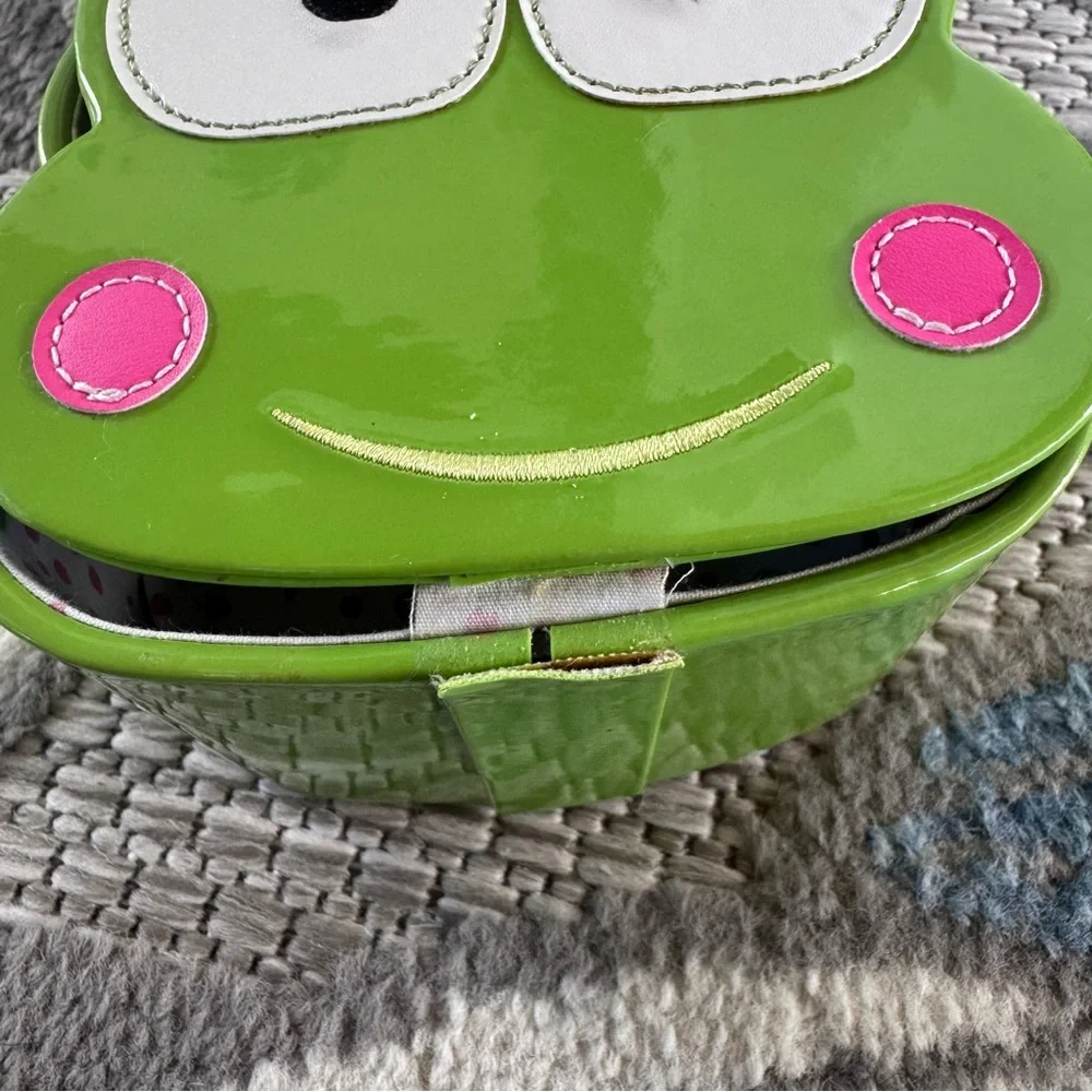 Vintage Sanrio Keroppi Frog Hard Shell‎ Jewelry Case / Coin Purse with Handle